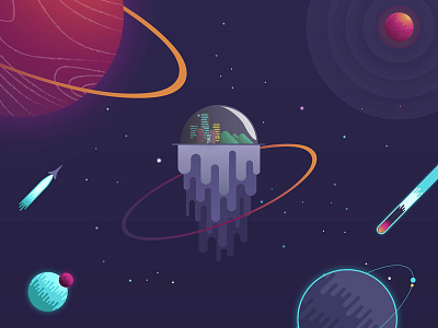 Space design flatdesign planets rocket space vector