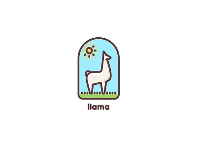 llama clean field grass lama llama logo logotype meadow nature sky sun wool