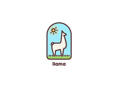 llama clean field grass lama llama logo logotype meadow nature sky sun wool