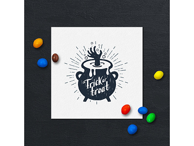 Trick or treat badge black design drawn grunge halloween hand holiday magic vintage