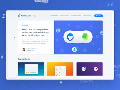 Monkeylearn Blog app blog blue clean design interface monkey ui ux web website