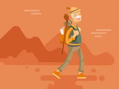hiking flat grandpa hiking illustration senior