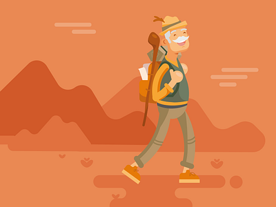 hiking flat grandpa hiking illustration senior