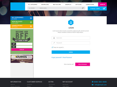 Login form banner book cover create account list login magazine offer register showcase