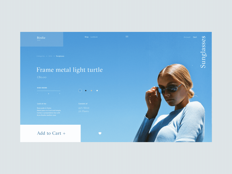 Birdie Store Product Page anim concept e commerce fashion gif girls grid interface shop sunglasses ui ux