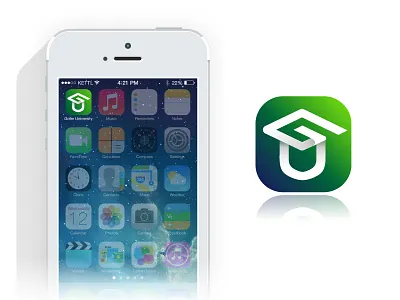 Gofer University Logo Design blue g gofer green lettering logo ombre u university