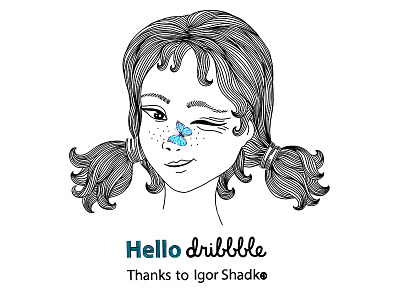 Dribbblehello blink butterfly cute dribbble face girl head hello thanks