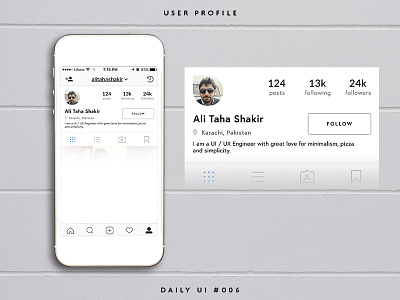 User Profile - Daily UI #006 (First Attempt) app challenge daily designing instagram minimal mobile page profile redesign ui user