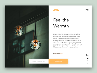 Warmth design landing page light bulbs slide ui ux web design