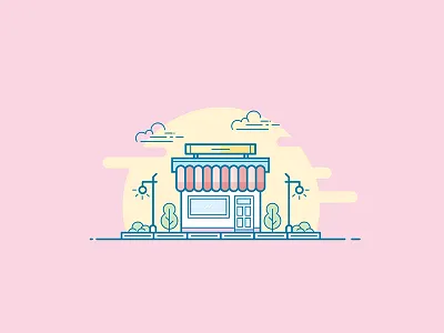 Store art building flat icon illustration line simple store vector