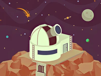 Up to the space illustration illustration isometric moon observatory space stars