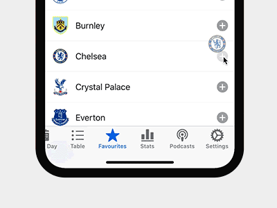 Smash to Favourites epl football navigation prototype sports tab bar ui animation