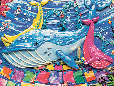 Whales handmade illustration nature ocean plasticine whale