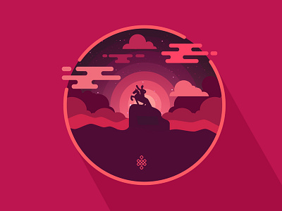 Lovely pink night 2d flat horse illustration mongolia moon night pink square sukhbatar temple