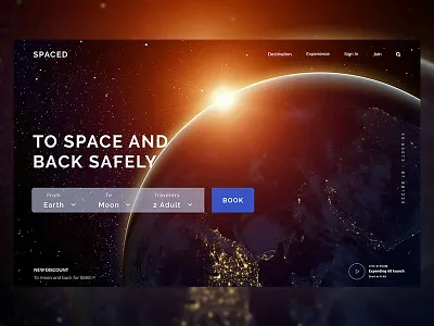 Daily UI #014 (Spaced Challenge) dark design dribbble homepage landing layout moon spaced spacedchallenge travel ui ux