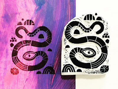 snake print linocut snake stamp wisdom