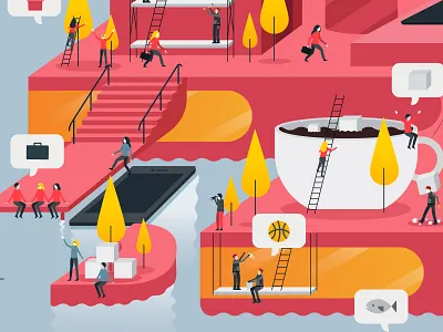 Red Island character coffee design editorial flat illustration web design