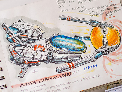 R-Type (shmup retrogame) concept art ink drawing retrogaming rtype sketch sketching watercolor