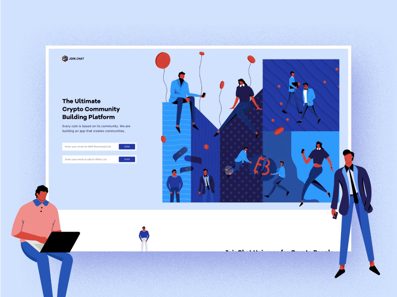 Crypto Community in Motion app design bitcoin character design crypto crypto currency illustration interaction design landing page layout typography uiux web design