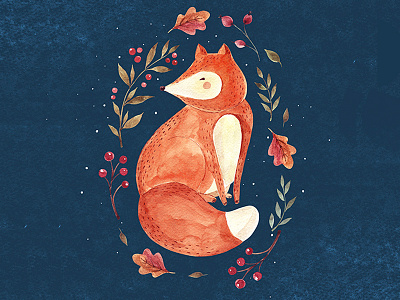 Watercolor fox animal character drawing fox illustration logo moleskostudio watercolor