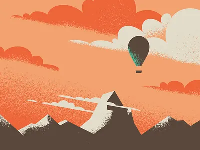 On the Rise balloon hot air balloon illustration mountain sky