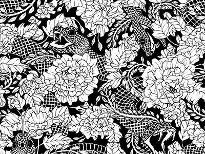 Snake Repeat Pattern design drawing floral flower ink pattern pen pen and ink snake surface design