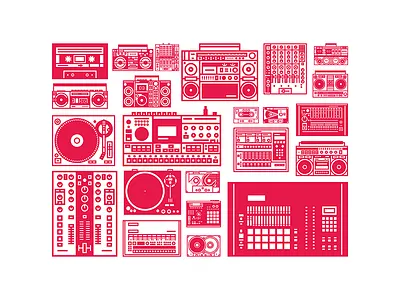 Studio Session boombox drum illustration josergil lines machine music poster red turntable