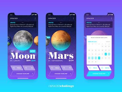 #SPACEDchallenge sneak peek app book challenge flight flow planet select spaced spacedchallenge travel ui ux