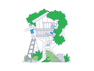 Teamwork building foliage illustration team teamwork together treehouse