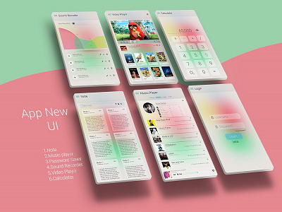 Glassy UI calculator glass login misic player notes ui video player