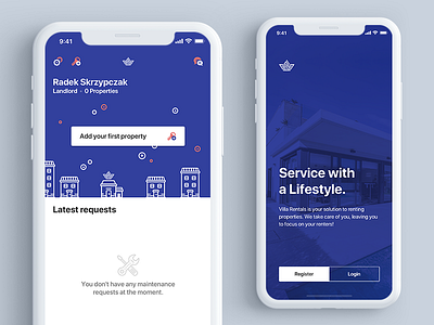 Empty dashboard and login/register screen apartment app house interface iphone login property register rent renter ui ux
