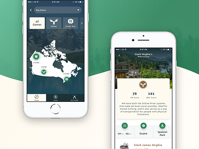 Hunts App 2018 animals forest green hunt ios iphone ui ux