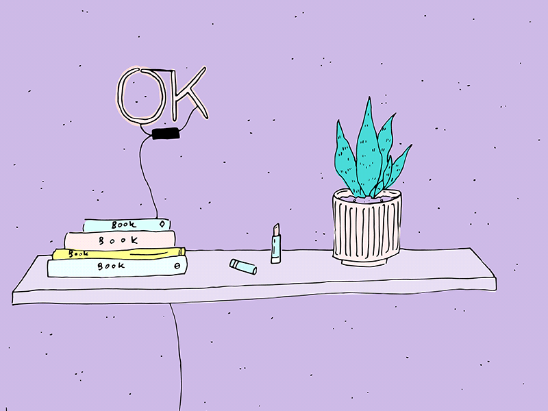 Ok illustration neon ok plants purple