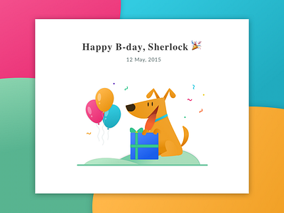 Happy Birthday card with illustration balloon card colours confetti congratulations dog gift illustration party ui web