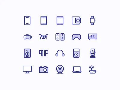 Gadget Icons 4k action cam camera drone icon iphone x music player nintendo switch playstation router smartwatch vr