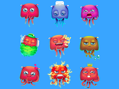 Funny Jellyfish sticker pack 2d art cg cute digital art illustration photoshop raster sticker stickerpack telegram