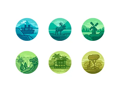 Climatic Zones badges color icons illustration line nature travel