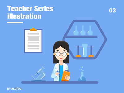 Dribbble1 character chmistry face flat illustration people teacher women