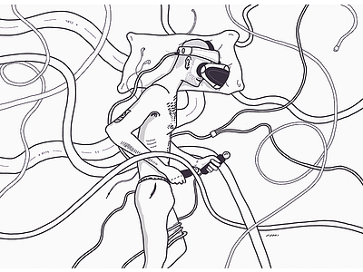 Dreams in Virtual Reality blackandwhite cables dreams illustration linework procreate psvr vice vr