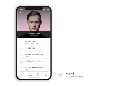 Daily UI Challenge: Day 43 - Contact Detail Page android app contact contact detail page daily ui challenge email ios app message mobile number ui design ux design