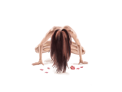 Crouch anatomy body digital painting flowers illustration nude woman