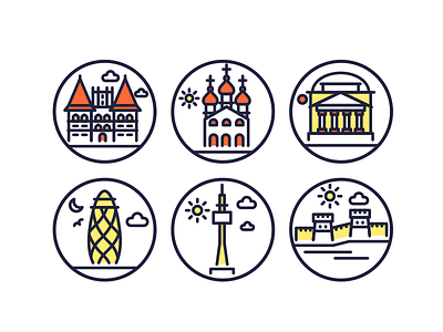 Landmarks Line Icons 3 building buldings illustrations landmark landmark icons monuments outline icons vector vectors