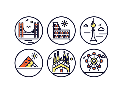 Landmarks Outline Icons building illustrations landmark landmark icons monuments outline icons vectors