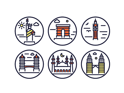 Landmarks Outline Icons building illustrations landmark landmark icons monuments outline icons vectors