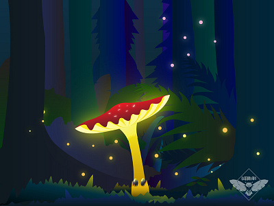 Lumo - the Mushroom character character design glow in the dark mushroom shine