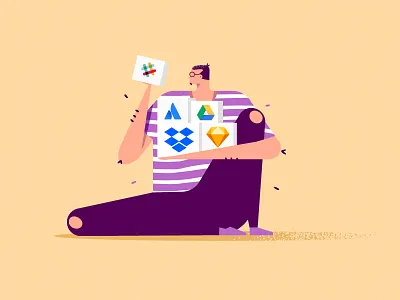 Сollaboration brand branding businessman character collaboration flat glasses illustration man sits sitting vector