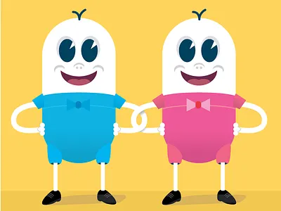 Pill Brothers blue cartoon cute disney illustration pill pink tablet vintage yellow