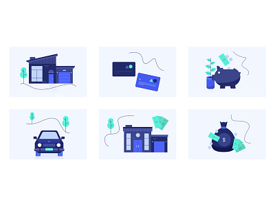 WIP - Illustrations car credit cards drawing house illustration money piggy bank visual design