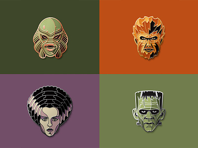 New Universal Monsters Pins bride of frankenstein creature from the black lagoon dan kuhlken dkng dkng studios enamel pin frankenstein nathan goldman wolfman