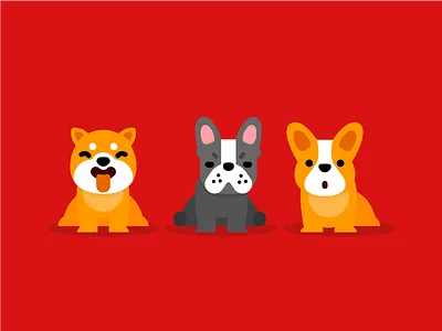 Three dogs bulldog corgi dog inu shiba